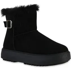 VAN HILL Damen Warm Gefütterte Winter Boots Stiefeletten Schnallen Schuhe 841363, Farbe: Schwarz, Größe: 39 - Schwarz - 39