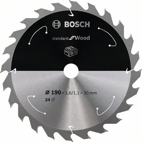 Bosch Hartmetall Kreissägeblatt 190 x 20mm, 24 Zähne - Metallkreissägeblatt für präzise Schnitte in Holz und Holzwerkstoffen. Mit hochwertigen Carbide-Zähnen für reduzierte Reibung und maximale Akkulaufzeit bei Akkusägen.