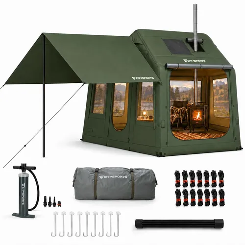 CITYSPORTS Aufblasbares Zelt für 4 Personen mit Tarp und Handpumpe