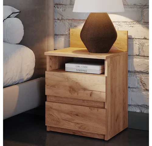 Vicco Nachtschrank Monty 2er Set, Goldkraft Eiche - Nachtschränke aus stabiler Spanplatte mit 2 praktischen Schubladen, ideal für stilvolle Schlafzimmer und optimalen Stauraum.
