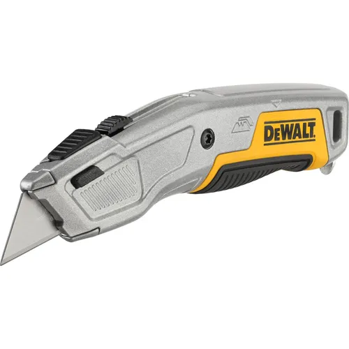 DEWALT Arbeitsmesser mit einziehbarer Klinge - Cuttermesser mit ergonomischem Griff für ermüdungsfreies Arbeiten, einziehbarer Klinge für sicheren Transport und integrierter Klingenaufbewahrung, ideal für Baustellen und präzises Schneiden.