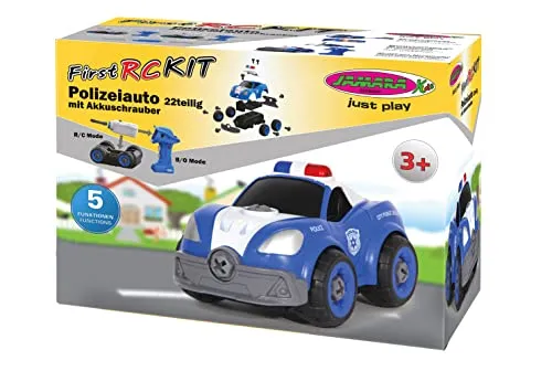 Polizeiauto First RC Kit 22-teilig mit Akkuschrauber - RC-Modelle mit 2,4 GHz für Mehrspielerbetrieb, fördert Feinmotorik und technisches Verständnis. Enthält Akkuschrauber und robustes Modell für großen Bauspaß.