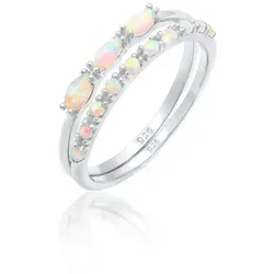 Elli Ring-Set Vintage Cabochon Opal 2er-Set - Fingerringe aus 925 Sterling Silber vergoldet, mit schimmernden synthetischen Opalen – das perfekte Accessoire für besondere Anlässe und individuelle Styles.