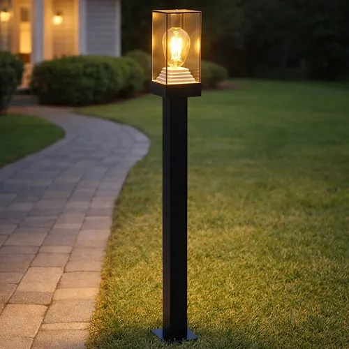 Pollerleuchte E27 Wegeleuchten Außen schwarz - Stehleuchte für den Außenbereich aus robustem Aluminium Druckguss, spritzwassergeschützt, mit warmweißer LED (7W, 806 Lumen) - ideal für Garten und Wege.