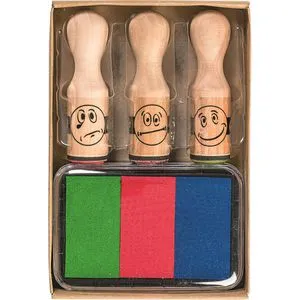 Produktbild Brunnen Motivstempel Beurteilungsstempel, Ø 1,8cm, 4-teilig, Smileys, mit Stempelkissen