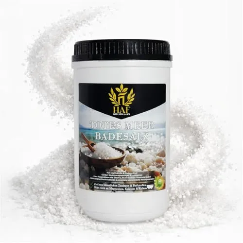 HAF – Premium Totes Meer Badesalz aus Jordanien (1 x 1 kg Dose) – Naturreines Meersalz grob für Wellness & Stressabbau – Mineralsalz zum Baden & zur Körperpflege bei Neurodermitis