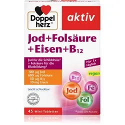 Doppelherz Jod + Folsäure + Eisen + B12 Tabletten für die richtige Schilddrüsenfunktion 45 TABL