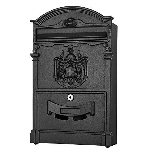 Melko Briefkasten Retro Postkasten Vintage Schwarz Wandbriefkasten Antik Design mit Namensschild und A4 Einwurf-Format