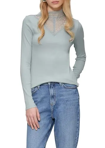 QS Schmales Rippshirt mit Spitzeneinsatz am Ausschnitt