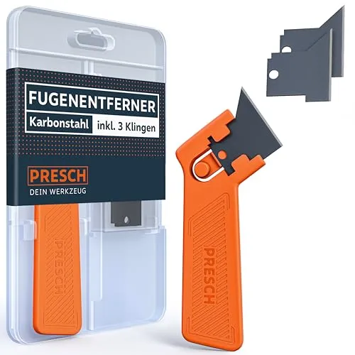 Presch Fugenentferner inkl. 3 Klingen - Präzise Fugenentfernung dank hoher Schärfe - Schnellwechselsystem für einfaches Klingenwechseln - Silikonschaber für weiche Dichststoffe wie Acryl & Silikon
