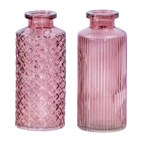 Levandeo® Dekovase, 2er Set Vase H14cm Rosa Glas Blumenvase Tischdeko Frühling