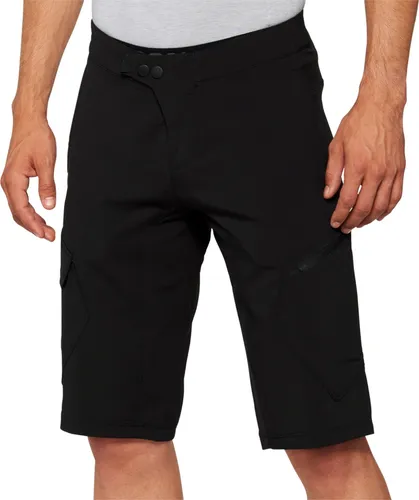 100percent Ridecamp Kurze Hose Schwarz 30 - Fahrradhosen mit außergewöhnlichem Komfort und Funktionalität, ideal für lange Trail-Tage. Ausgestattet mit DWR Polyester und praktischen Taschen für Sicherheit und Sichtbarkeit.