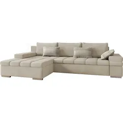 Mirjan24 Ecksofa Beige, 6-Sitzer mit Ottomane links - Gemütliches L-Form Sofa für Ihr Wohnzimmer, inkl. Schlaffunktion und Bettkasten. Ideal für Gästeübernachtungen und platzsparend mit schmutzabweisendem Stoff.