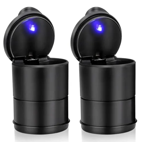 Chingde Auto-Aschenbecher mit Deckel und LED-Licht (2 Stück)