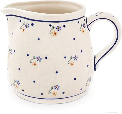 Original Bunzlauer Keramik Krug 1,2 Liter - Hochwertige Karaffe aus Steinzeugkeramik im Blümchendekor, hitzebeständig und spülmaschinenfest – ideal für stilvolles Servieren von Getränken.