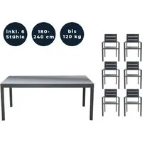 HOME DELUXE Gartentisch SOL - Ausziehbar für 6 Personen - Gartentisch ausziehbar (180-240 cm) mit 6 bequemen Stühlen, witterungsbeständig und pflegeleicht. Ideal für gesellige Runden im Garten oder auf der Terrasse.
