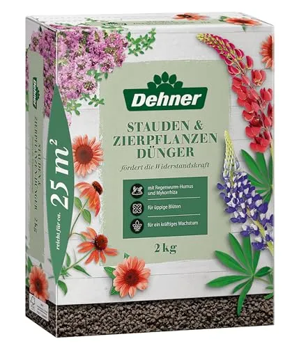 Dehner Stauden- und Zierpflanzendünger 2 kg - Hochwertiger organisch-mineralischer NPK-Dünger für Stauden und Zierpflanzen. Mit Regenwurm-Humus und Mykorrhiza sorgt er für aktives Bodenleben und kräftigen Wuchs. Für ca. 25 qm, ideal für prächtige Blüten.
