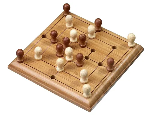 Philos 6491 - Mühle, mini Reisespiel aus Bambus, strategischer Spielspaß für zwei Personen unterwegs