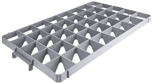 Contacto Einsatz für 40 Gläser oben - Küchenutensilien, aus grauem Kunststoff für Transportkisten 40 x 60 cm, ideal zur sicheren Aufbewahrung von Gläsern mit bis zu 6,5 cm Durchmesser.