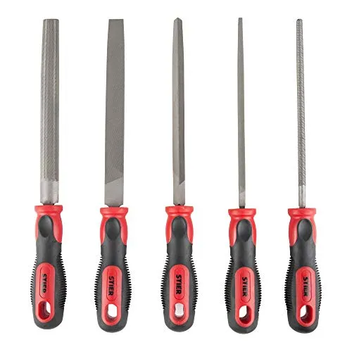 STIER Werkstattfeilen-Satz 200 mm H2 5-teilig - 5-teiliges Feilen-Set für präzise Bearbeitung von Eisenmetallen. Ergonomisches Zwei-Komponenten-Heft für maximalen Komfort. Ideal für Handwerk und Industrie.