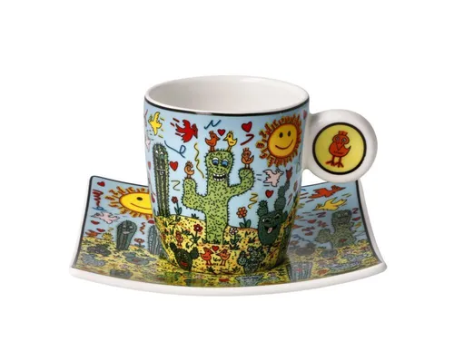 Espressotasse Desert Life von James Rizzi, Goebel Porzellan - Thermobehälter mit mehrfarbigem Design, ideal für Kaffeeliebhaber und Sammler von Kunst- und Designobjekten.