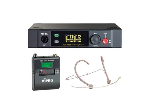 Mipro Audio Mikrofon ACT-5802 mit Taschensender und Headsetmikrofon - Mikrofone mit digitalem 2-Kanal-Empfänger im störungsfreien 5,8 GHz Bereich, ideal für professionelle Sprach- und Gesangsanwendungen.