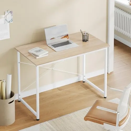WOLTU Schreibtisch, Computertisch 100 x 50 cm, Helle Eiche+Weiß