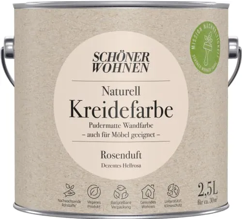 Schöner Wohnen 2,5L Naturell Kreidefarbe Rosenduft - Farben in dezentem Hellrosa mit Rosenduft, ideal für ein angenehmes Raumklima und umweltfreundlich.