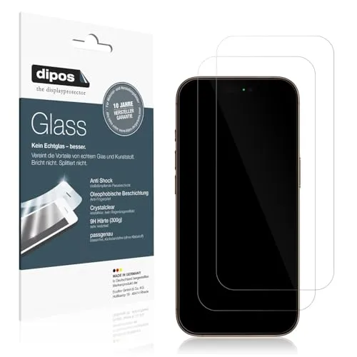 dipos I 2x Displayschutz 9H klar kompatibel mit Apple iPhone 16 Pro Max Schutzfolie Anti-Shock Folie