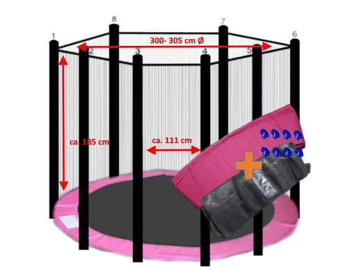 walexo Gartentrampolin mit Sicherheitsnetz, Ø 305 cm, Pink - Gartentrampolin mit Randabdeckung und Sicherheitsnetz für maximale Sicherheit. Ideal für Freizeit, Indoor und Outdoor. Belastbar bis 180 kg!
