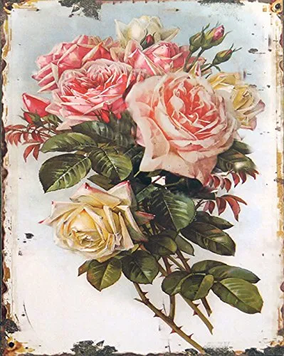 LB H&F Blechschild Rosen Metall 25x20 cm