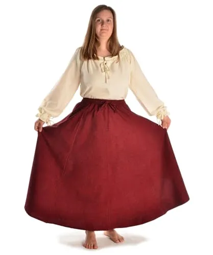 HEMAD Mittelalter Damen-Rock weiter Tallienrock 100% Baumwolle Modell: Duzabel, Dunkelrot, XXL-3XL