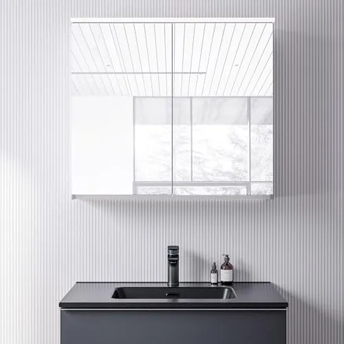 Bernstein LED-Spiegelschrank VARO 80cm – Moderner Badspiegel mit Soft-Close-Funktion - Stylischer LED-Spiegelschrank VARO 80cm mit praktischer Waschtischbeleuchtung, Innenverspiegelung und getönten Glaseinlegeböden. Ideal für eine elegante Wandmontage im Badezimmer.