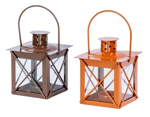 Levandeo® Kerzenlaterne, 2er Set Windlicht H10cm Laterne Braun Metall Tischdeko Kerze