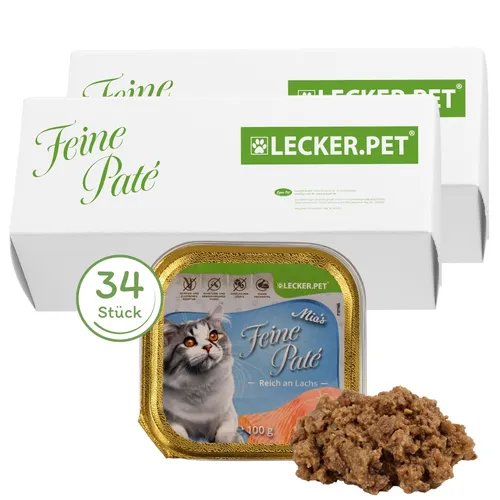 g Lecker.Pet® Mia's Feine Paté mit Lachs - Katzenfutter Nassfutter, glutenfrei und leicht verdaulich – ideal für Katzen jeden Alters, auch für ernährungssensible Tiere geeignet.