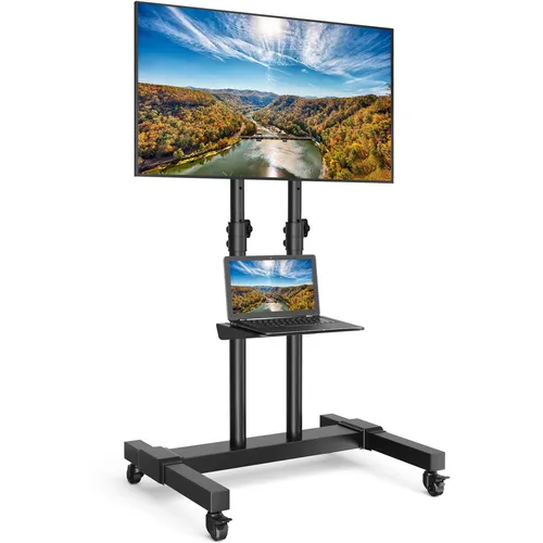 RFIVER Rollbarer TV Ständer für 32-80 Zoll Fernseher - Höhenverstellbarer TV Ständer mit 360° Rollen für flexible Mobilität. Ideal für VESA 100x100 bis 600x400 mm, max. 50 kg. Sicher und stabil durch breite Basis und Doppel-Stützsäule.
