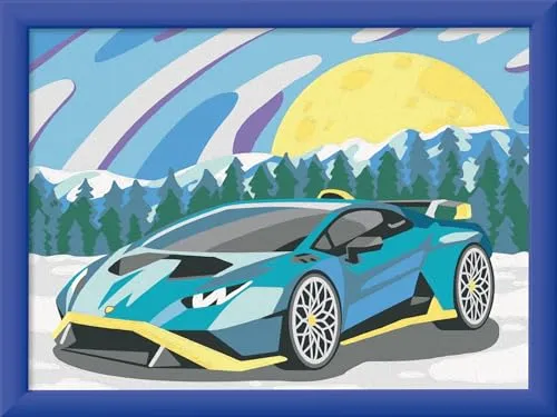 Ravensburger CreArt 23959 - Blauer Lamborghini - Malen nach Zahlen Auto für Kinder ab 9 Jahre, Malset mit Rahmen, Pinsel und Acrylfarben, Geschenk für Jungen und Mädchen