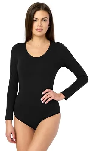 Merry Style Damen Langarm Body BD900 (Schwarz, XL) - Bodys für Damen, elastische und weiche Baumwolle für perfekten Tragekomfort, ideal zu Röcken und Hosen, in der EU hergestellt.