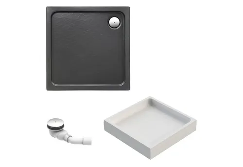 Schulte Duschwanne Adria, Größenauswahl, Sanitäracryl, Komplett-Set, Anthrazit, mit Wannenträger und Ablauf, 80x80 cm