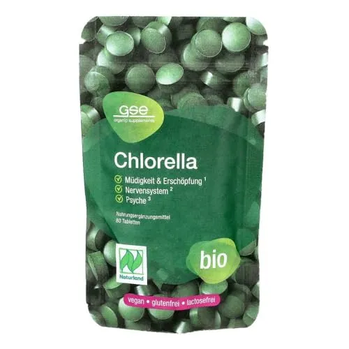 GSE Chlorella Presslinge, 80 Tabletten, Nährstoffreiche Mikro-Alge, reich an Chlorophyll, BIO-Qualität, 100% pflanzlich, vegan und ohne Zusatzstoffe