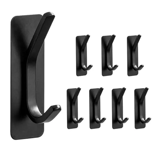QYRDBGY Haken selbstklebend, 8 Stück Edelstahl Klebehaken Extra Stark Platzsparende Klebehaken Selbstklebende Kleiderhaken aus Edelstahl für Schlafzimmer Küche Badezimmer (Schwarz)