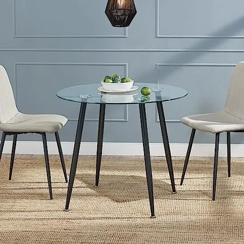 Glastisch 'Humppila' 87 x 75 cm Schwarz – Eleganter Esstisch - Esstisch mit robuster, leicht zu reinigender Glasplatte und stilvollen Tischbeinen, ideal für Wohnzimmer, Küche oder Büro. Bietet Platz für bis zu vier Personen und ist schnell aufgebaut.