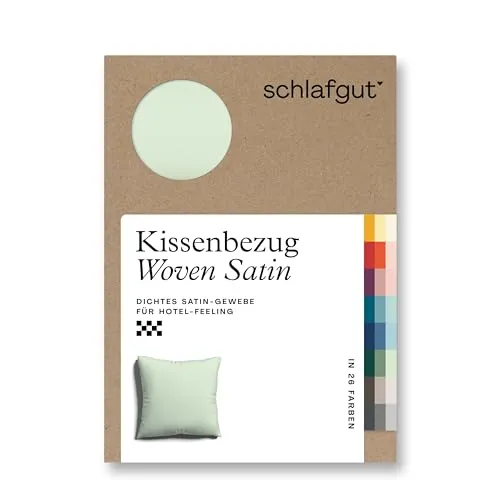 schlafgut Woven Satin Kissenbezug 40x40 cm Green Light Uni in Premium Hotelqualität, Kopfkissenbezug einzeln mit 100% weicher Baumwolle