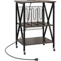 Costway Plattenspielerständer Rollständer mit Ladestation Grau