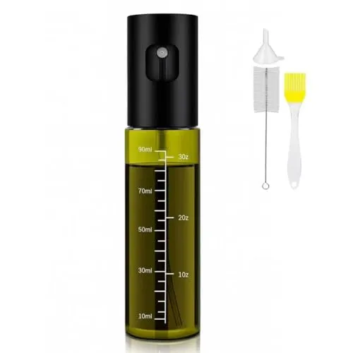 Ölsprüher Glas für Airfryer, Ölsprayflasche für Speiseöl, UV-Schutz | Grüner Glas-Ölsprüher mit Skala, Trichter und Bürste – für Speiseöl, Essig, Airfryer, Salat und Grillen.