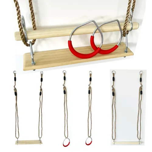 3in1 Trapez Holztrapez mit Turnringe Metall Schaukelstange Schaukelsitz Holz