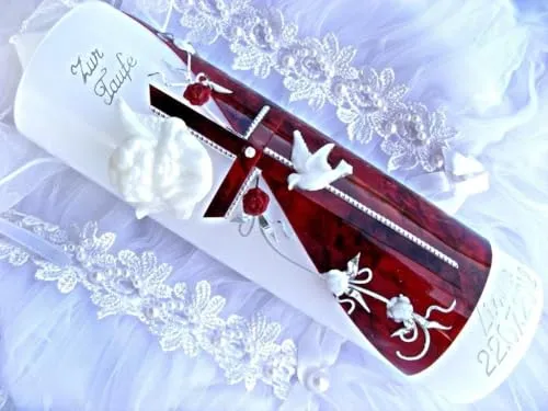 Taufkerze Kommunionkerze Junge Mädchen 250/70 mm VT-05 inkl. Zubehör für selbstbeschriften