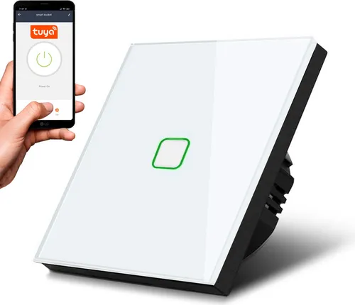 Smart WiFi Touch Lichtschalter Kompatibel mit Tuya APP Wandschalter Glas Schalter mit Farbwechsel LED Hintergrundbeleuchtung Einbauschalter 85x85mm (1-Fach Eckig, Weiß)