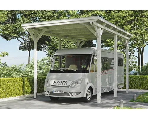 Skan Holz Carport Emsland 404 cm x 604 cm in Weiß - Robuster Einzelcarport aus lasiertem Leimholz mit 6 stabilen Pfosten, idealer Schutz für Ihr Fahrzeug, witterungsbeständig und langlebig.