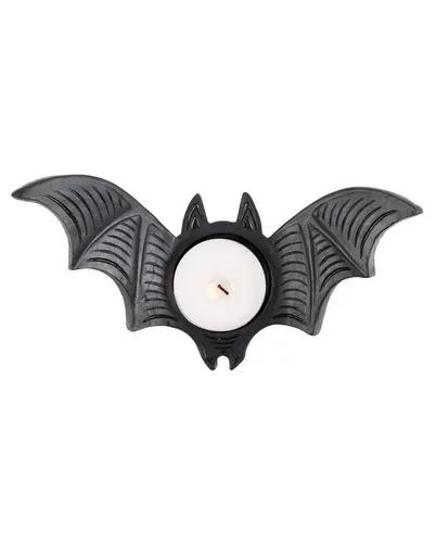 Horror-Shop Dekofigur Schwarzer Fledermaus Teelicht Kerzenhalter 15cm
